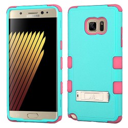 Funda Protector Triple Layer Uso Rudo Samsung Galaxy Note 7 Aqua Rosa c/pie metalico